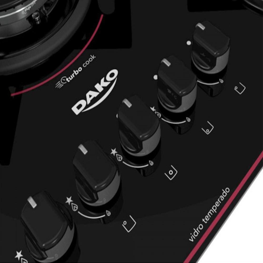 Cooktop 5 Bocas a Gás Dako Acendimento Automático Turbo Glass Cooktop