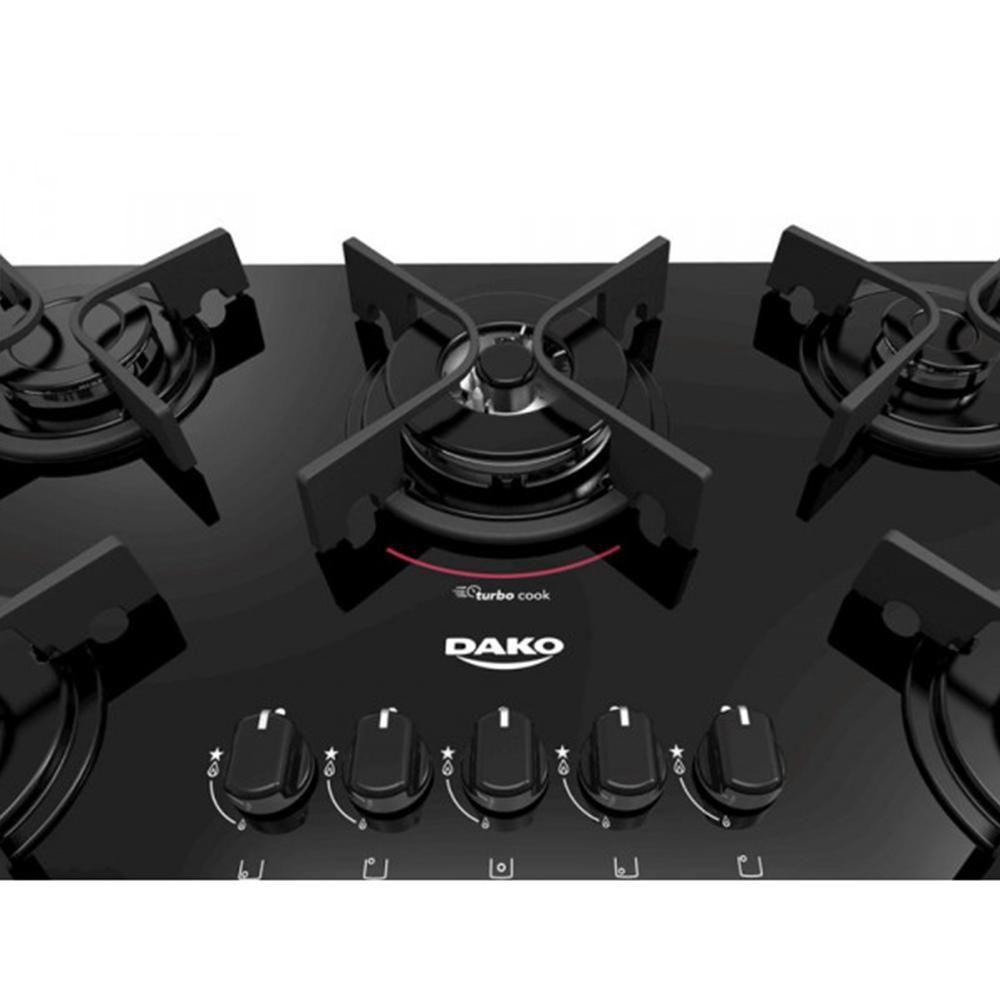 Cooktop 5 Bocas a Gás Dako Acendimento Automático Turbo Glass Cooktop