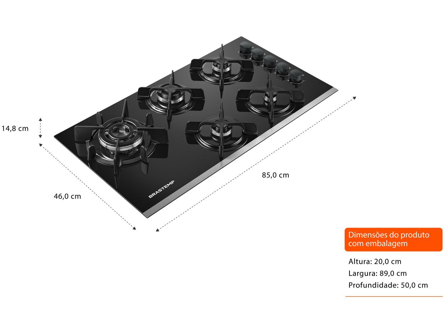 Cooktop 5 Bocas a Gás GLP Brastemp Quadrichama Black Inox Eclipse Collection BDD86AP