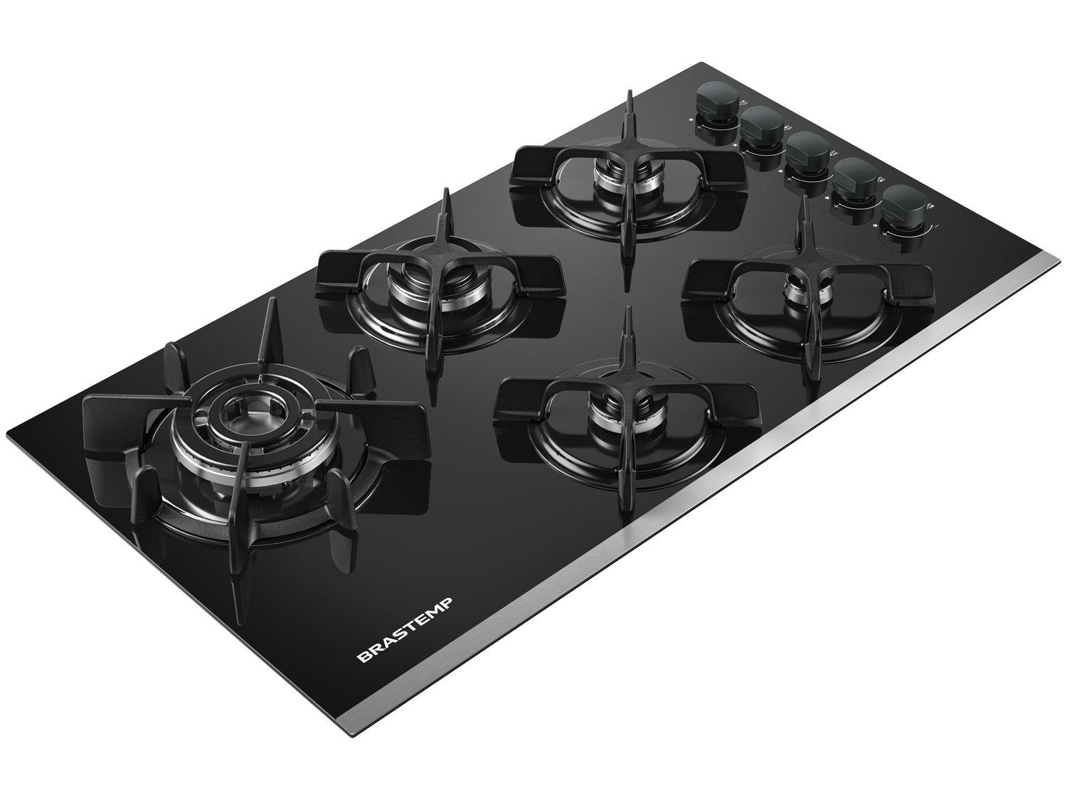 Cooktop 5 Bocas a Gás GLP Brastemp Quadrichama Black Inox Eclipse Collection BDD86AP