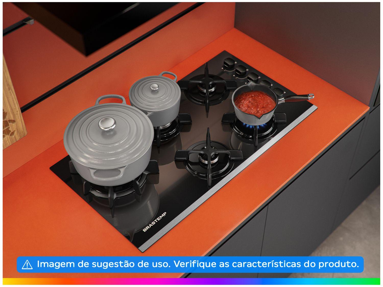 Cooktop 5 Bocas a Gás GLP Brastemp Quadrichama Black Inox Eclipse Collection BDD86AP