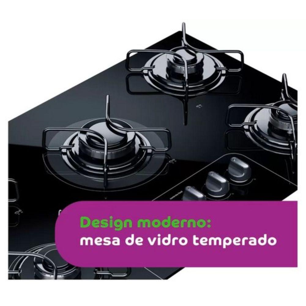 Cooktop 5 Bocas a Gás GLP Brastemp Vidro Temperado Preto Ative! BDD75 Whirlpool Cooktop 5