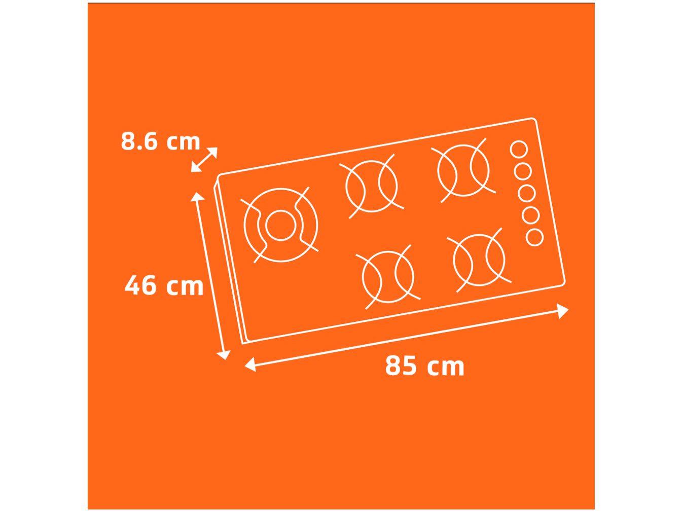 Cooktop 5 Bocas a Gás GLP Brastemp Vidro Temperado