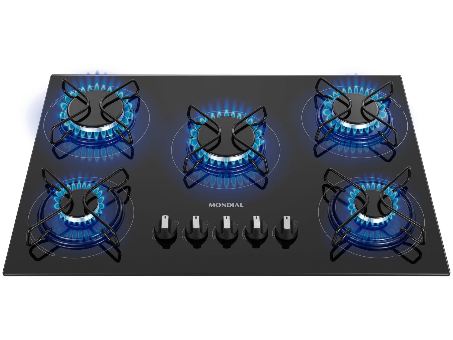 Cooktop 5 Bocas a Gás GLP Mondial Mesa de Vidro Preto Acendimento Automático CTG-02