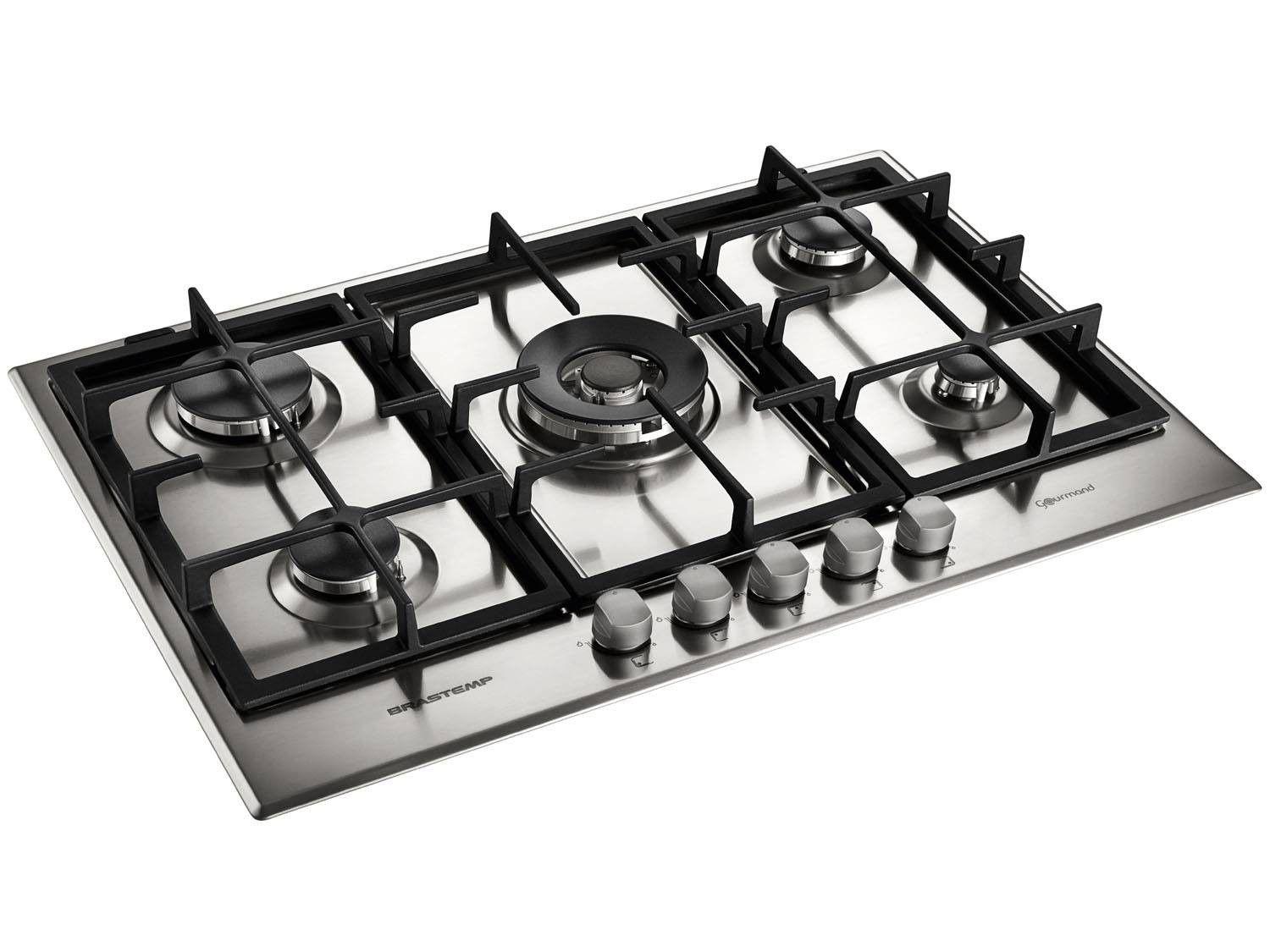 Cooktop 5 Bocas a Gás Natural e GLP Brastemp Inox
