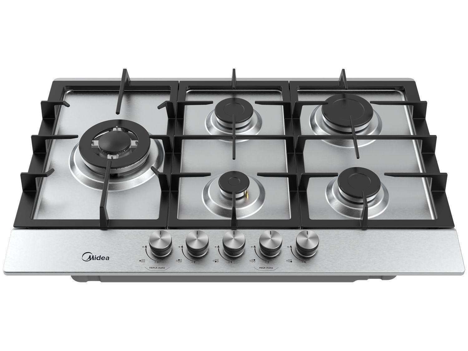 Cooktop 5 Bocas a Gás Natural Midea Tripla Chama Acendimento Automático CYB5B