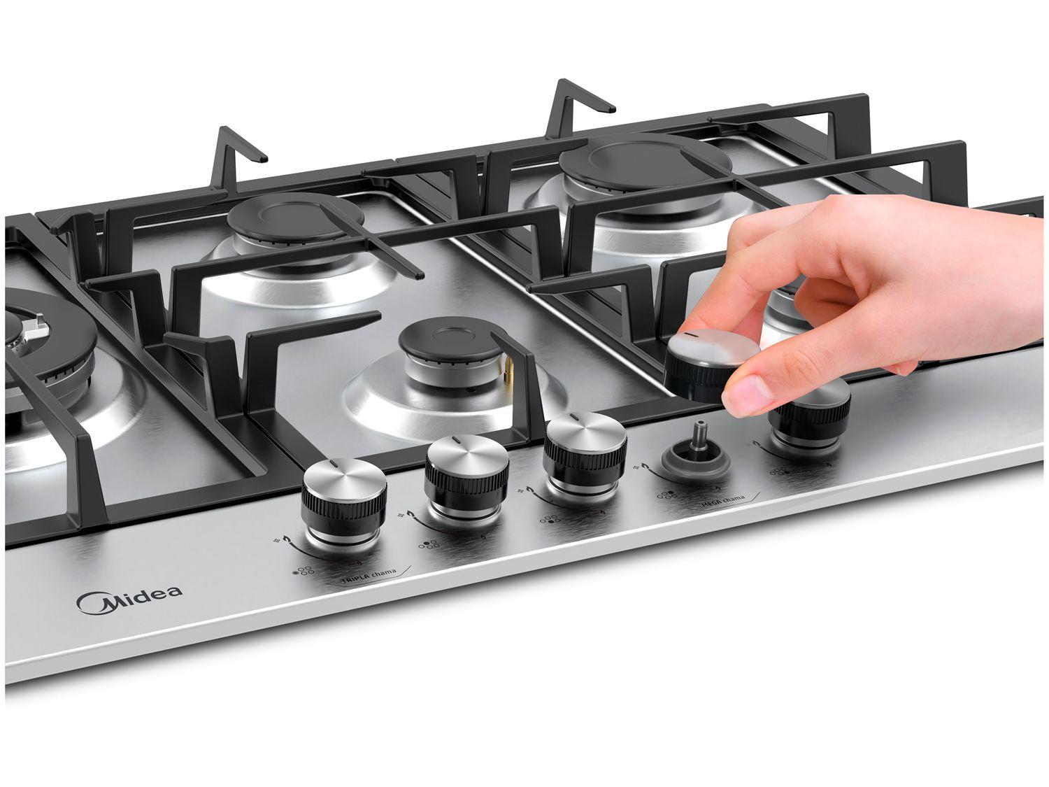 Cooktop 5 Bocas a Gás Natural Midea Tripla Chama Acendimento Automático CYB5B