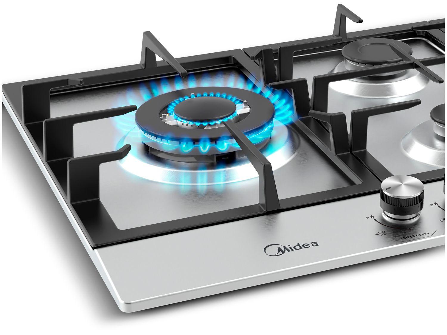 Cooktop 5 Bocas a Gás Natural Midea Tripla Chama Acendimento Automático CYB5B