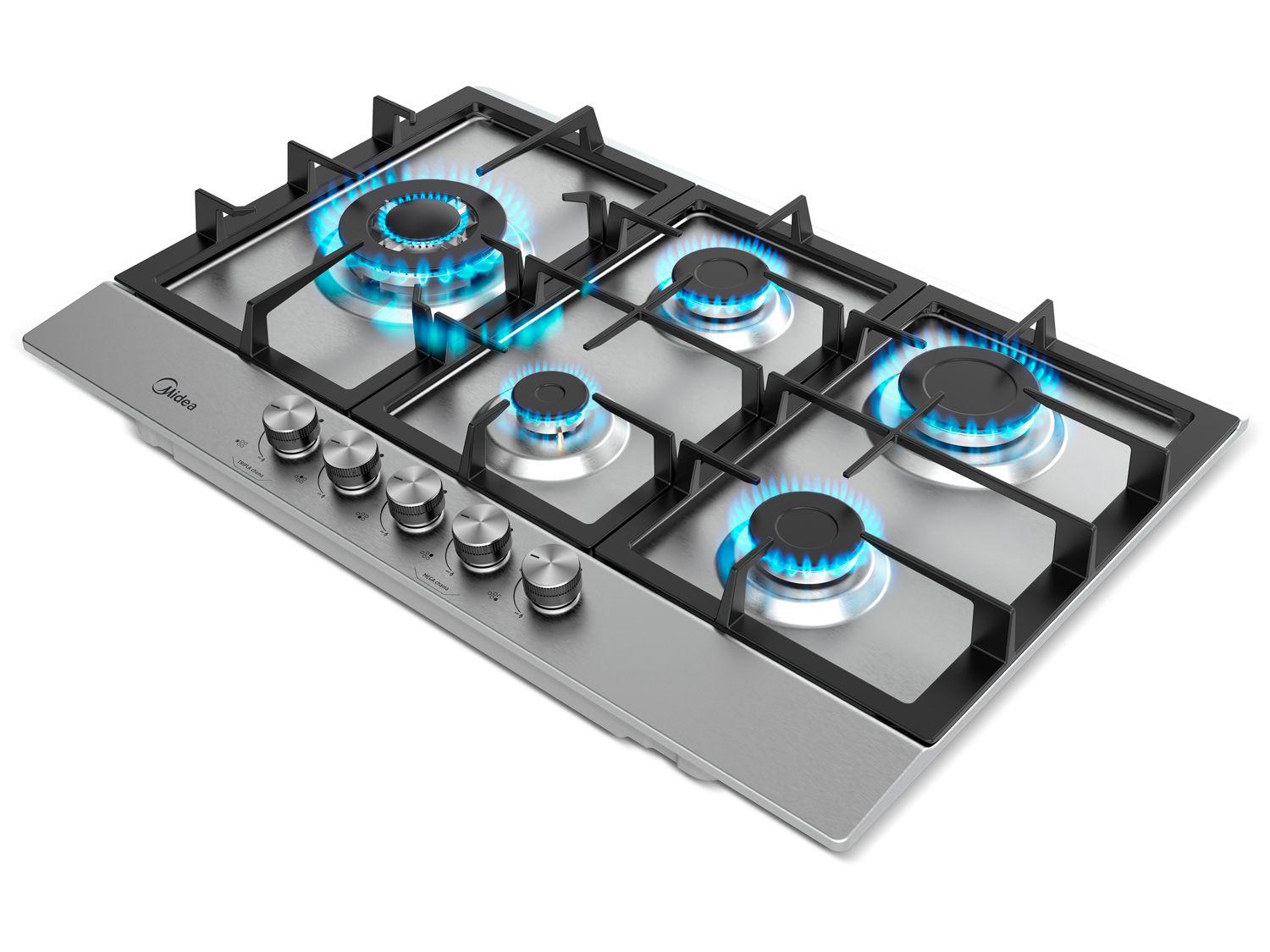 Cooktop 5 Bocas a Gás Natural Midea Tripla Chama Acendimento Automático CYB5B