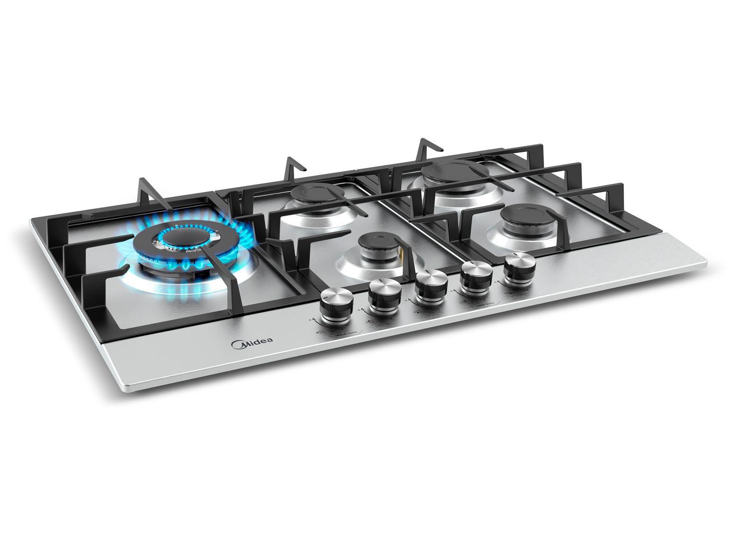 Cooktop 5 Bocas a Gás Natural Midea Tripla Chama Acendimento Automático CYB5B
