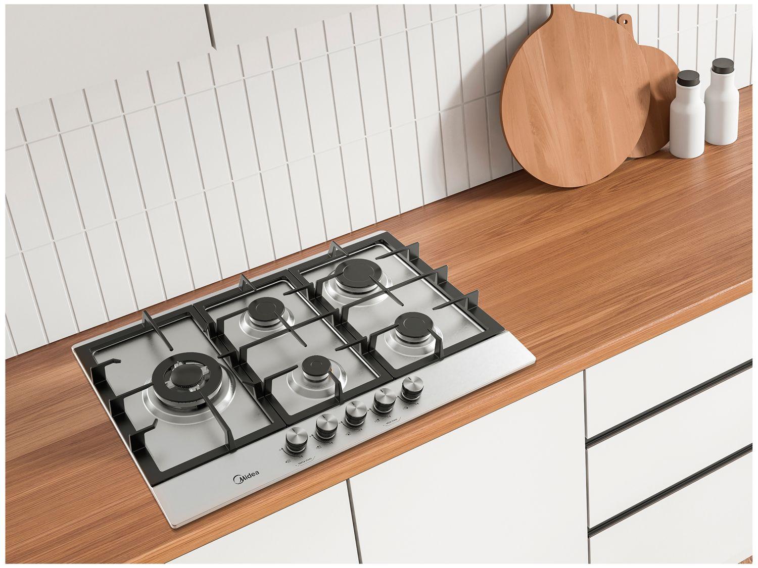 Cooktop 5 Bocas a Gás Natural Midea Tripla Chama Acendimento Automático CYB5B