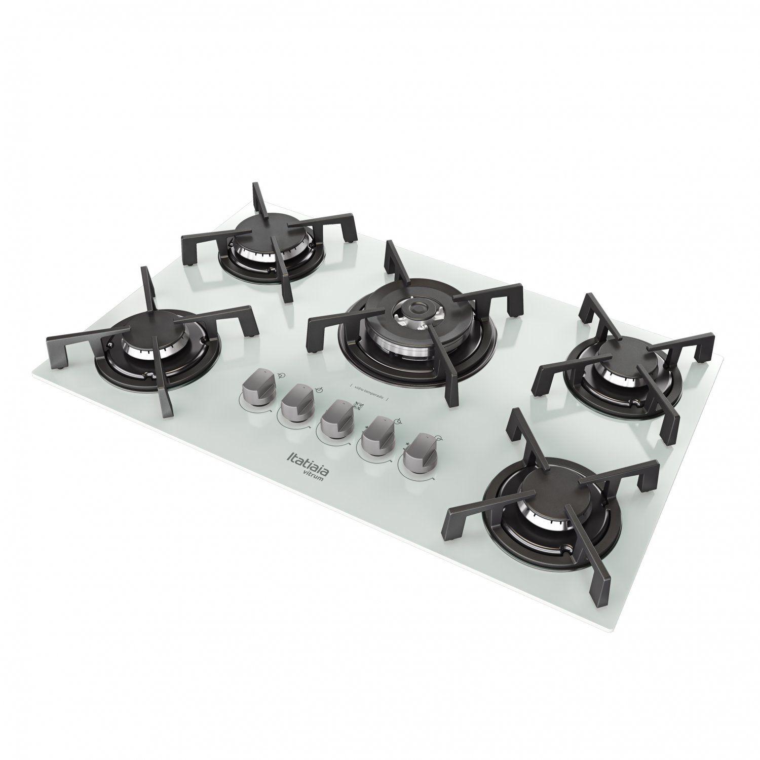 Cooktop 5 Bocas à Gás Vitrum Tripla Chama Superautomático Itatiaia Bivolt Branco Cooktop