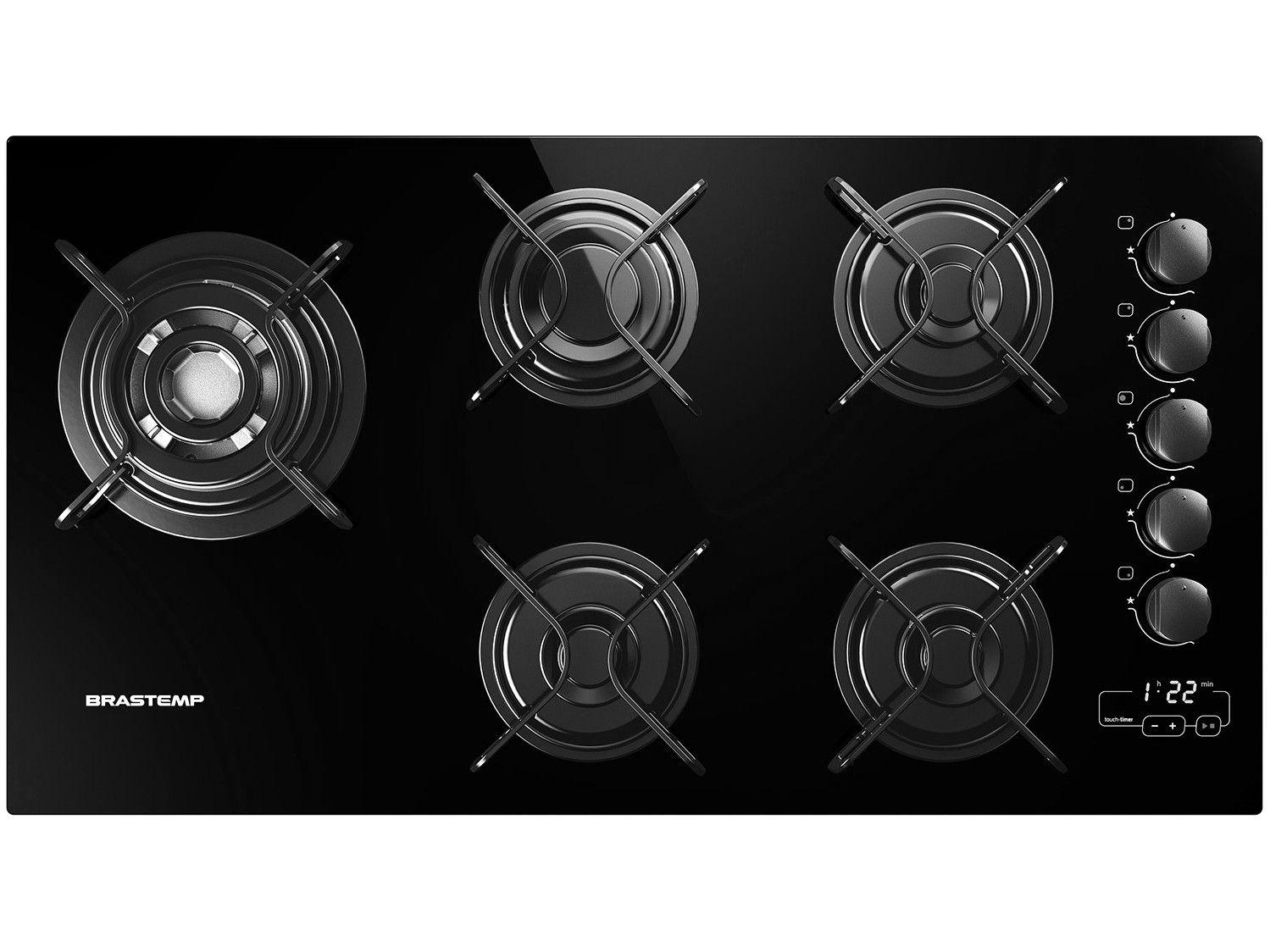 Cooktop 5 Bocas Brastemp à Gás GLP Acendimento Preto Ative! BDT85