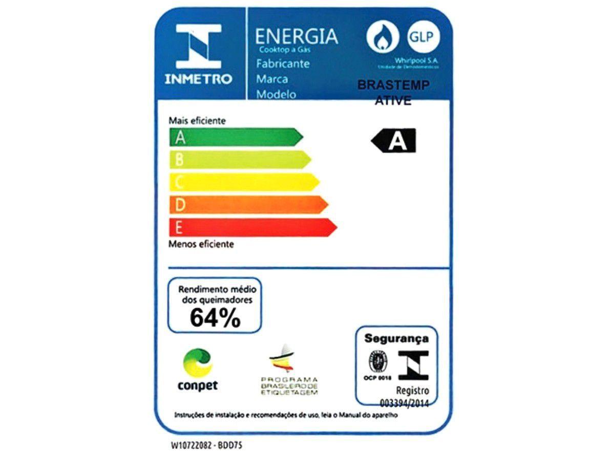 Cooktop 5 Bocas Brastemp Ative! BDD75AE à Gás Acendimento