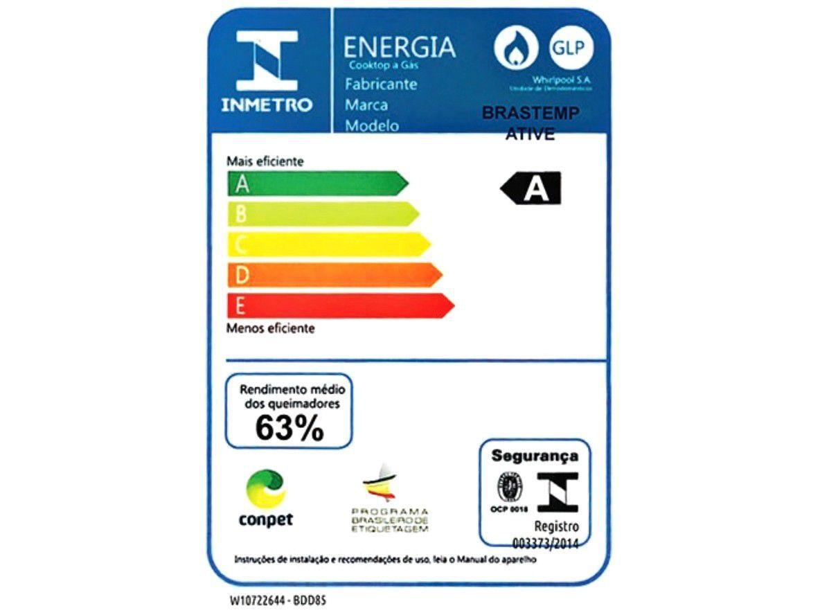 Cooktop 5 Bocas Brastemp Ative! BDD85 à Gás Acendimento