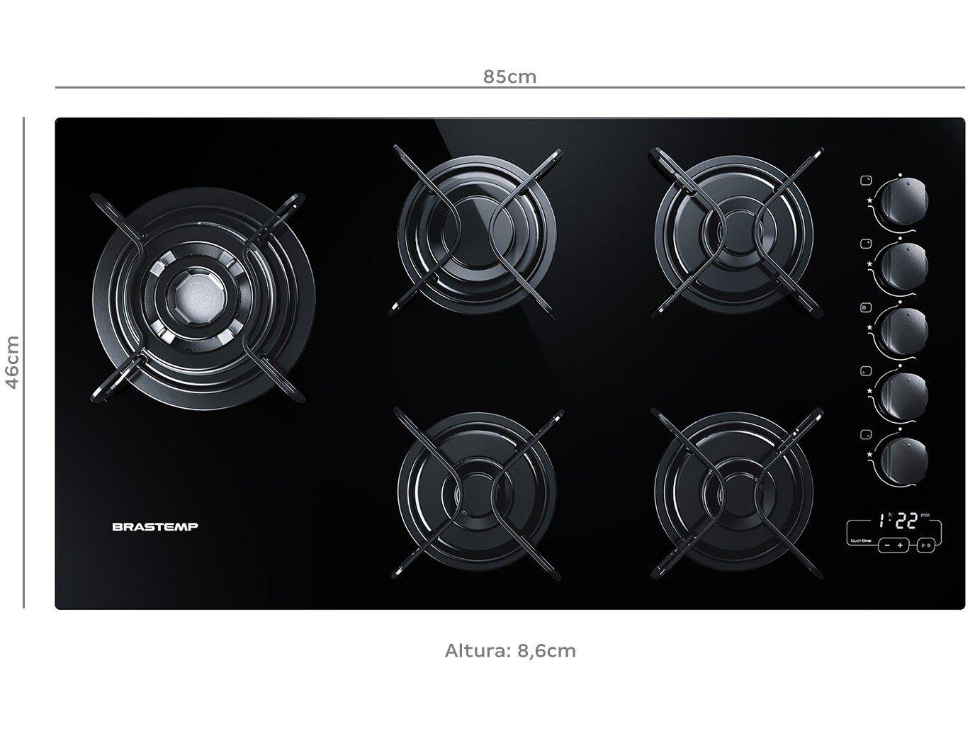 Cooktop 5 Bocas Brastemp Ative! BDT85 à Gás Natural e GLP Acendimento