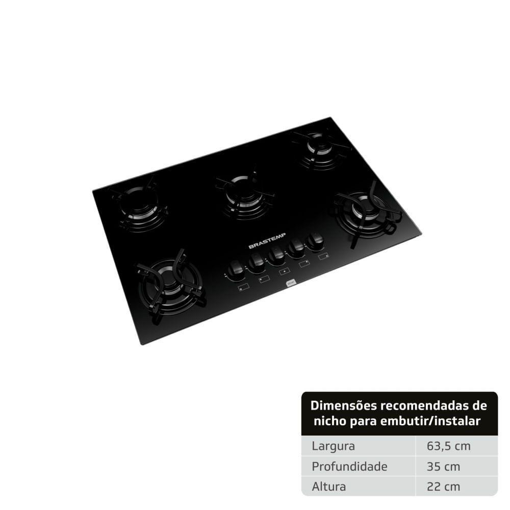 Cooktop 5 bocas Brastemp com grades piatina e acendimento automático