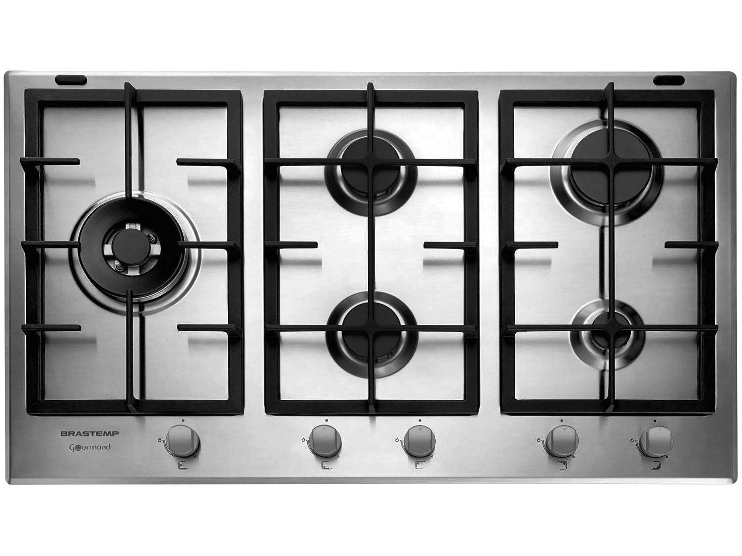 Cooktop 5 Bocas Brastemp Gourmand BDK90 Inox à Gás Natural e GLP