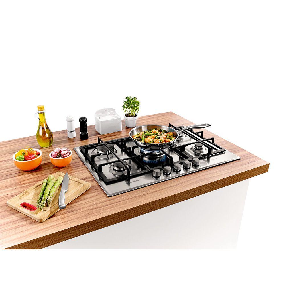 Cooktop 5 bocas Brastemp Gourmand Inox com duplachama e trempe com