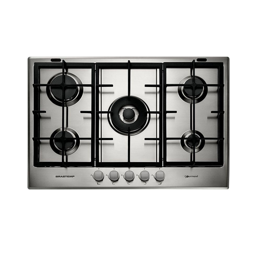 Cooktop 5 bocas Brastemp Gourmand Inox com duplachama e trempe com