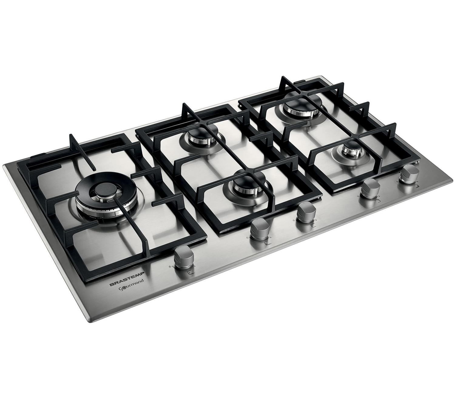 Cooktop 5 bocas Brastemp Gourmand Inox com duplachama e trempe com