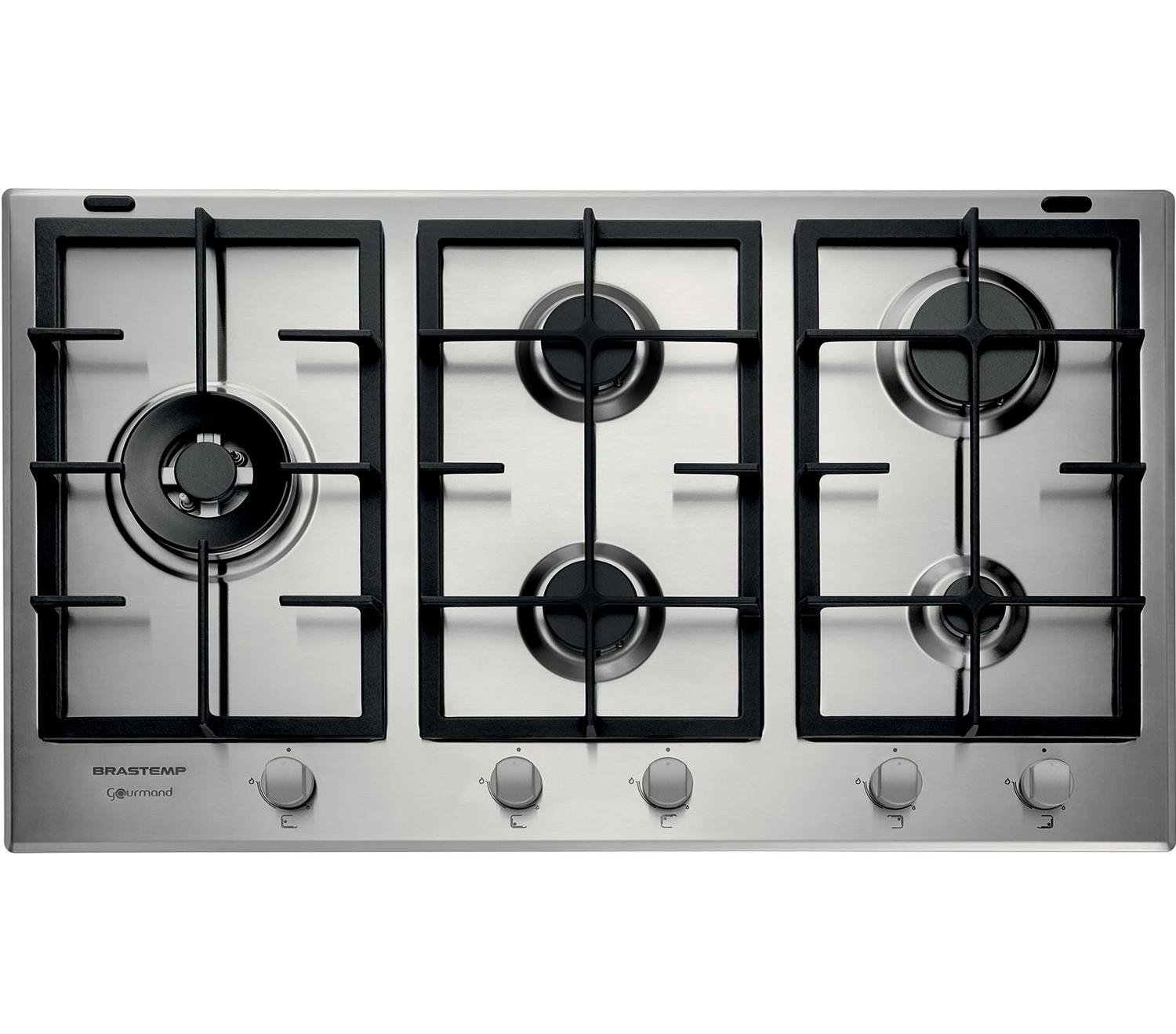 Cooktop 5 bocas Brastemp Gourmand Inox com duplachama e trempe com