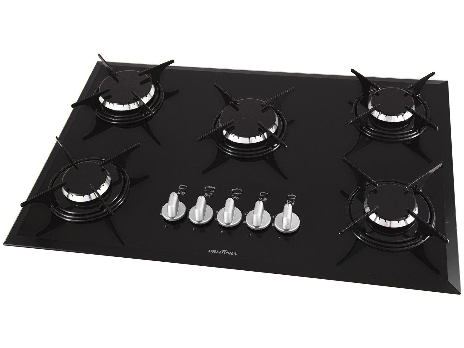 Cooktop 5 Bocas Britânia a Gás GLP Preto BCT5P Cooktop Magazine Luiza