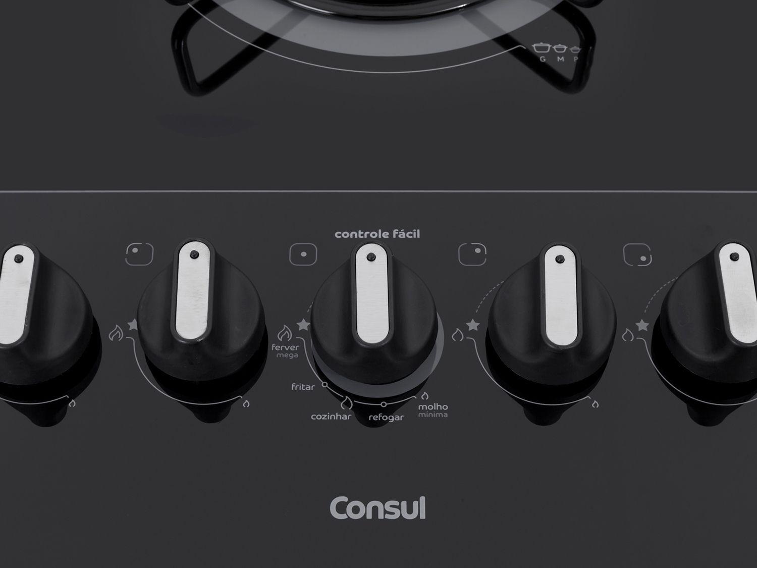Cooktop 5 Bocas Consul CD075 Preto a Gás GLP Facilite CD075AE