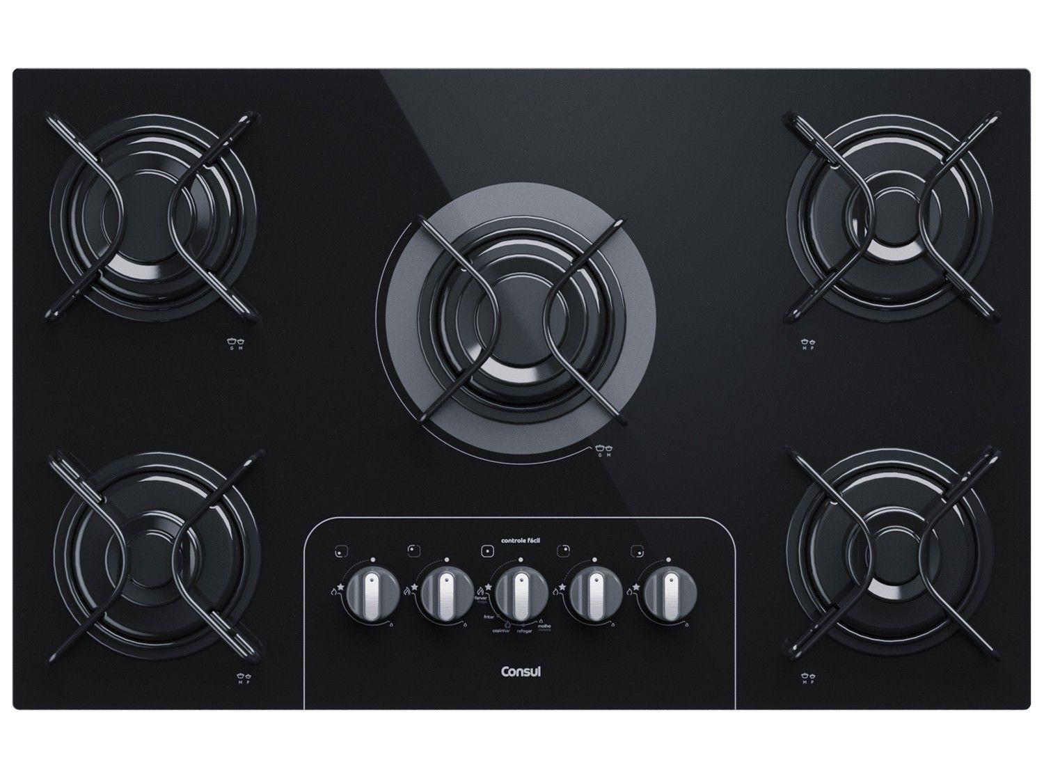 Cooktop 5 Bocas Consul Preto a Gás GLP Facilite CD075 AE Cooktop