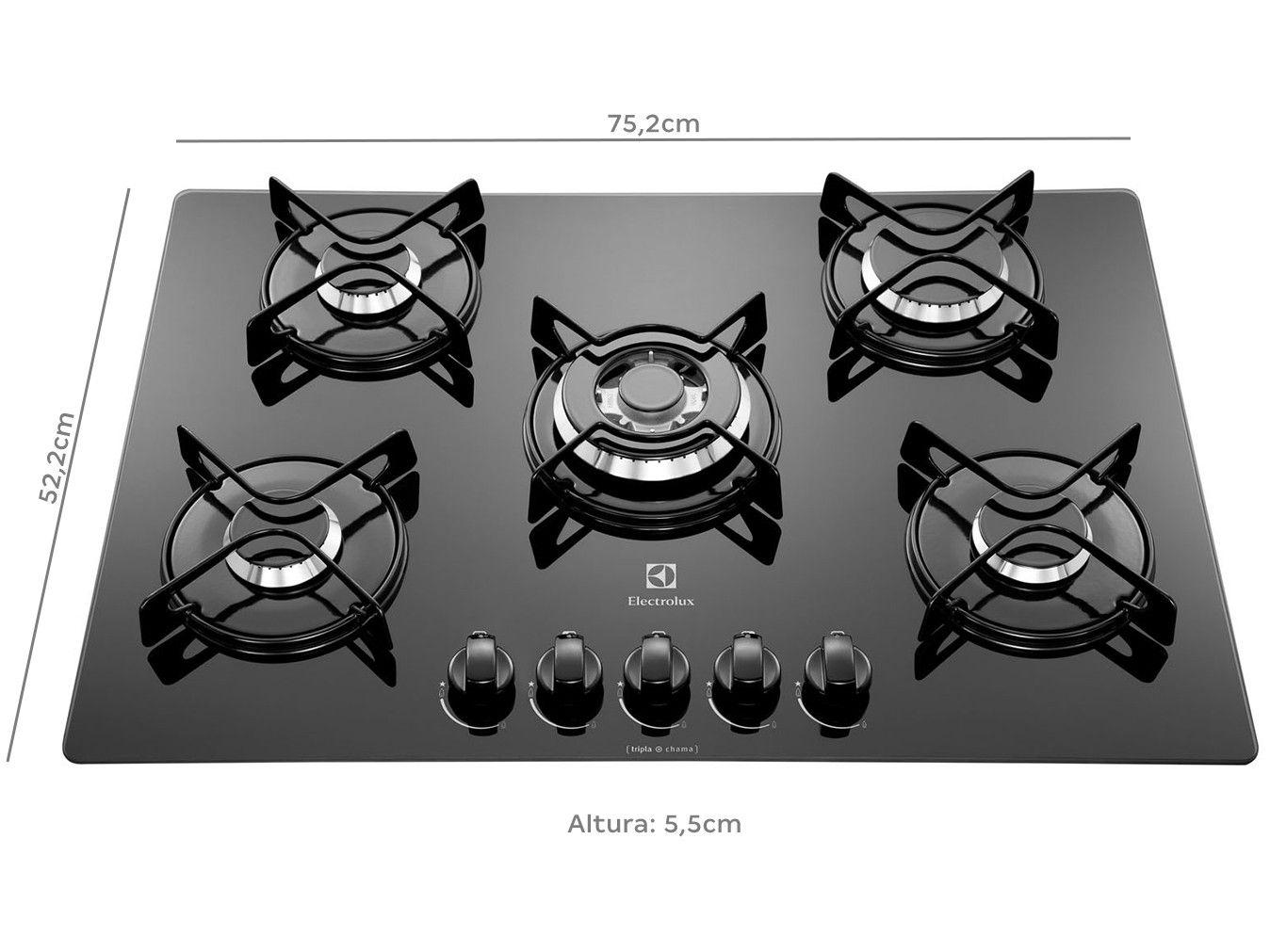 Cooktop 5 Bocas Electrolux à Gás GLP Preto TriplaChama GC75V