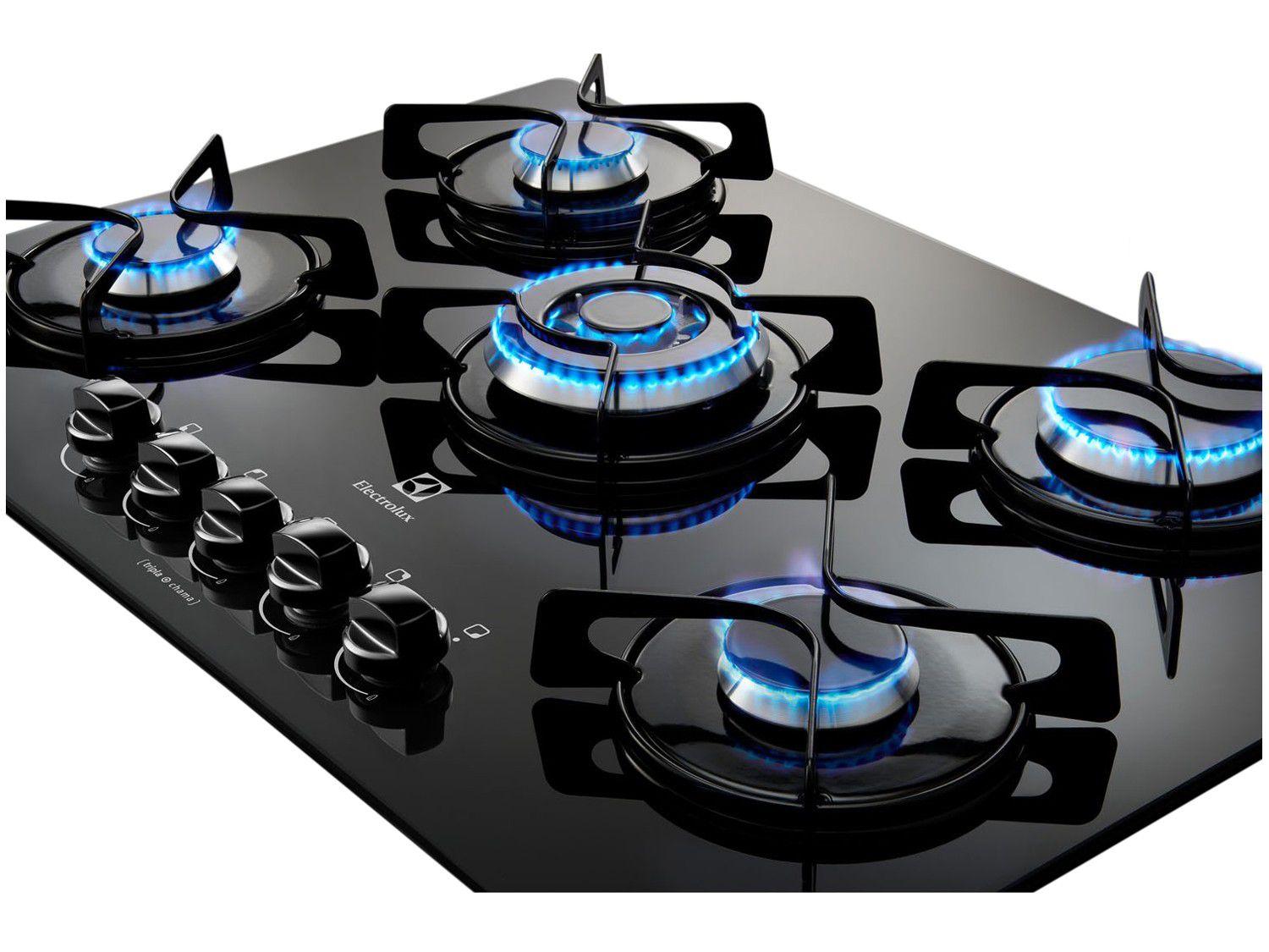 Cooktop 5 Bocas Electrolux à Gás GLP Preto TriplaChama GC75V