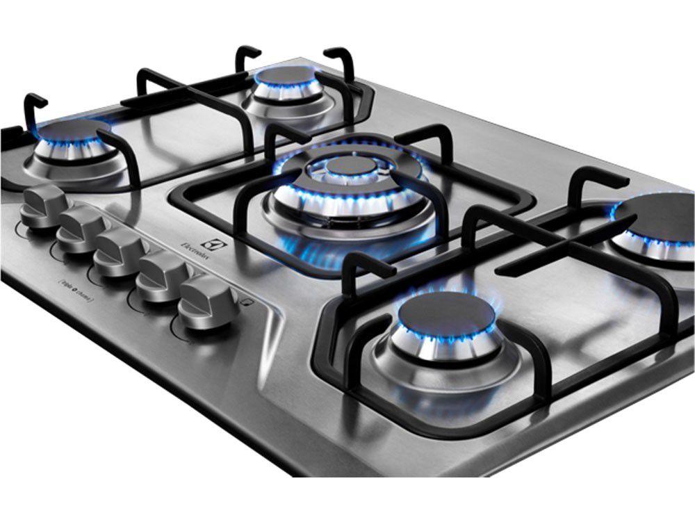 Cooktop 5 Bocas Electrolux GT75X Inox à Gás Natural e GLP Tripla