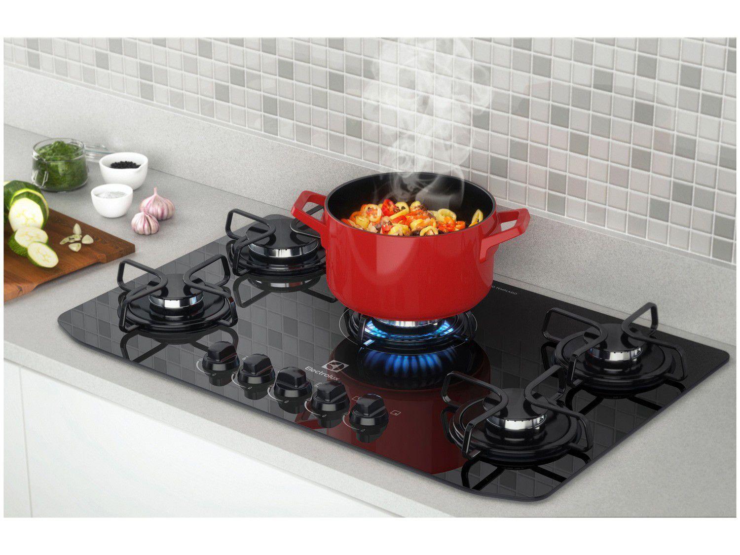 Cooktop 5 Bocas Electrolux Preto a Gás GLP GC70V Cooktop 5 Bocas