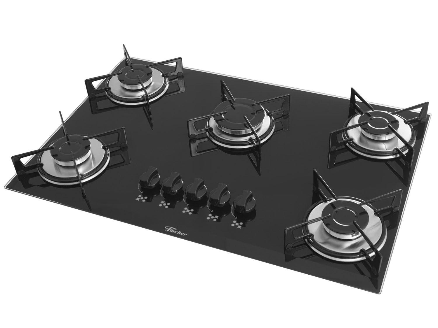 Cooktop 5 Bocas Fischer Preto a Gás GLP 1642 Cooktop à Gás