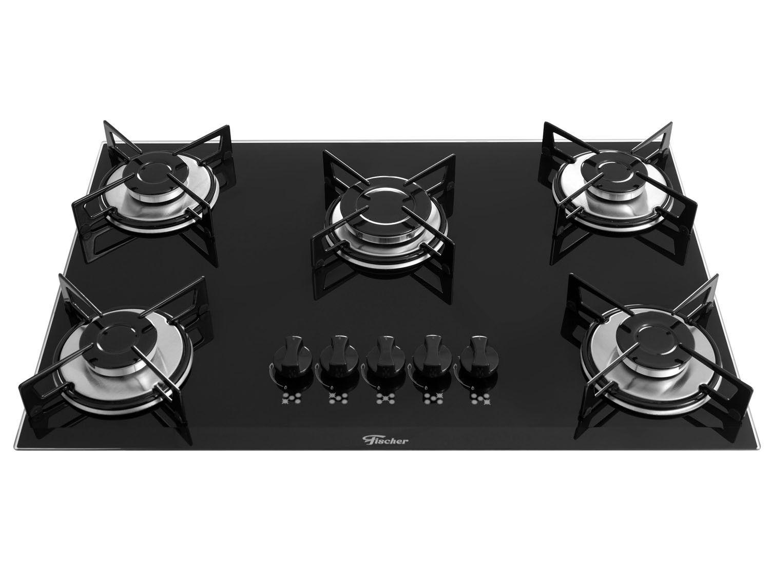 Cooktop 5 Bocas Fischer Preto a Gás GLP 1642 Cooktop Magazine Luiza