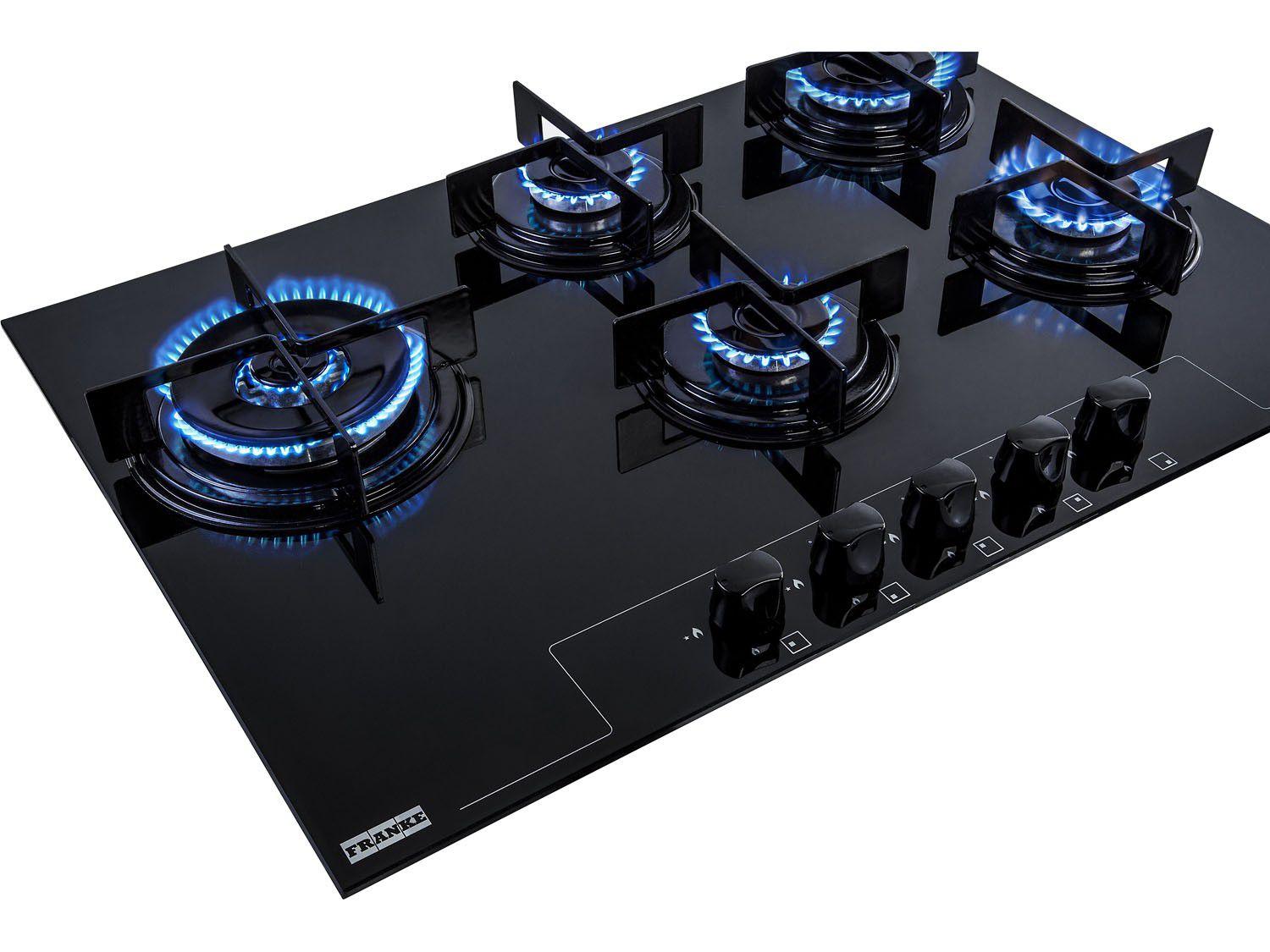 Cooktop 5 Bocas Franke Preto a Gás GLP TriplaChama Glass 75 G TC