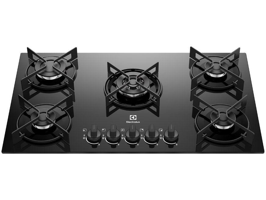 Cooktop 5 Bocas GLP Electrolux Tripla Chama Mesa de Vidro Preto Acendimento Automático Efficient KE5GT