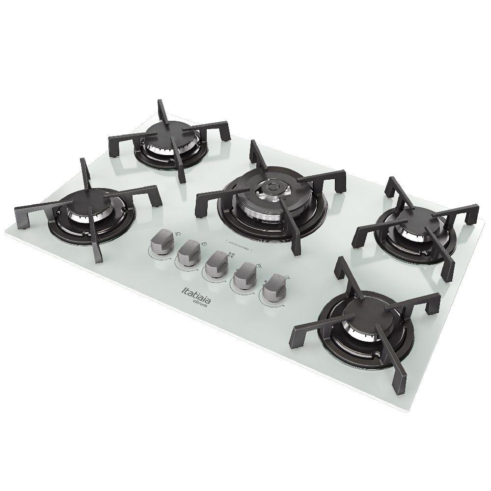 Cooktop 5 Bocas Itatiaia Vitrum Branco Tripla Chama Central Bivolt