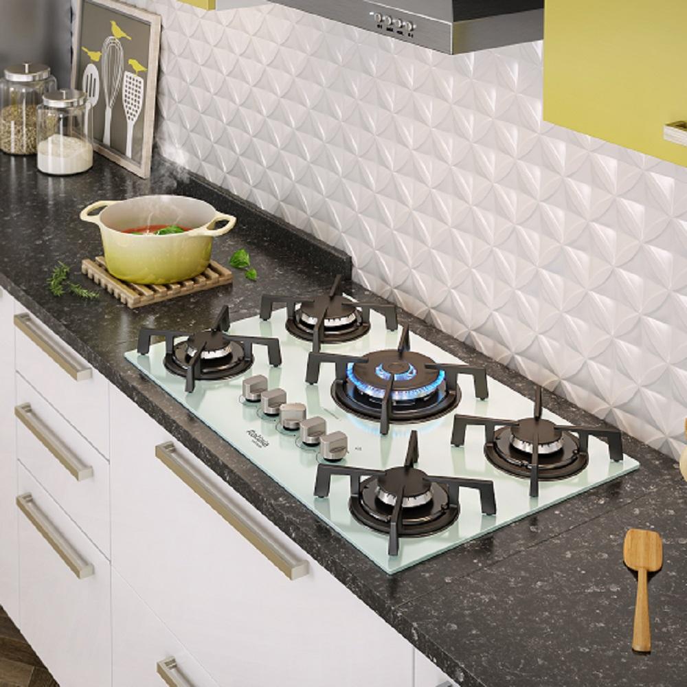 Cooktop 5 Bocas Itatiaia Vitrum Branco Tripla Chama Central Bivolt