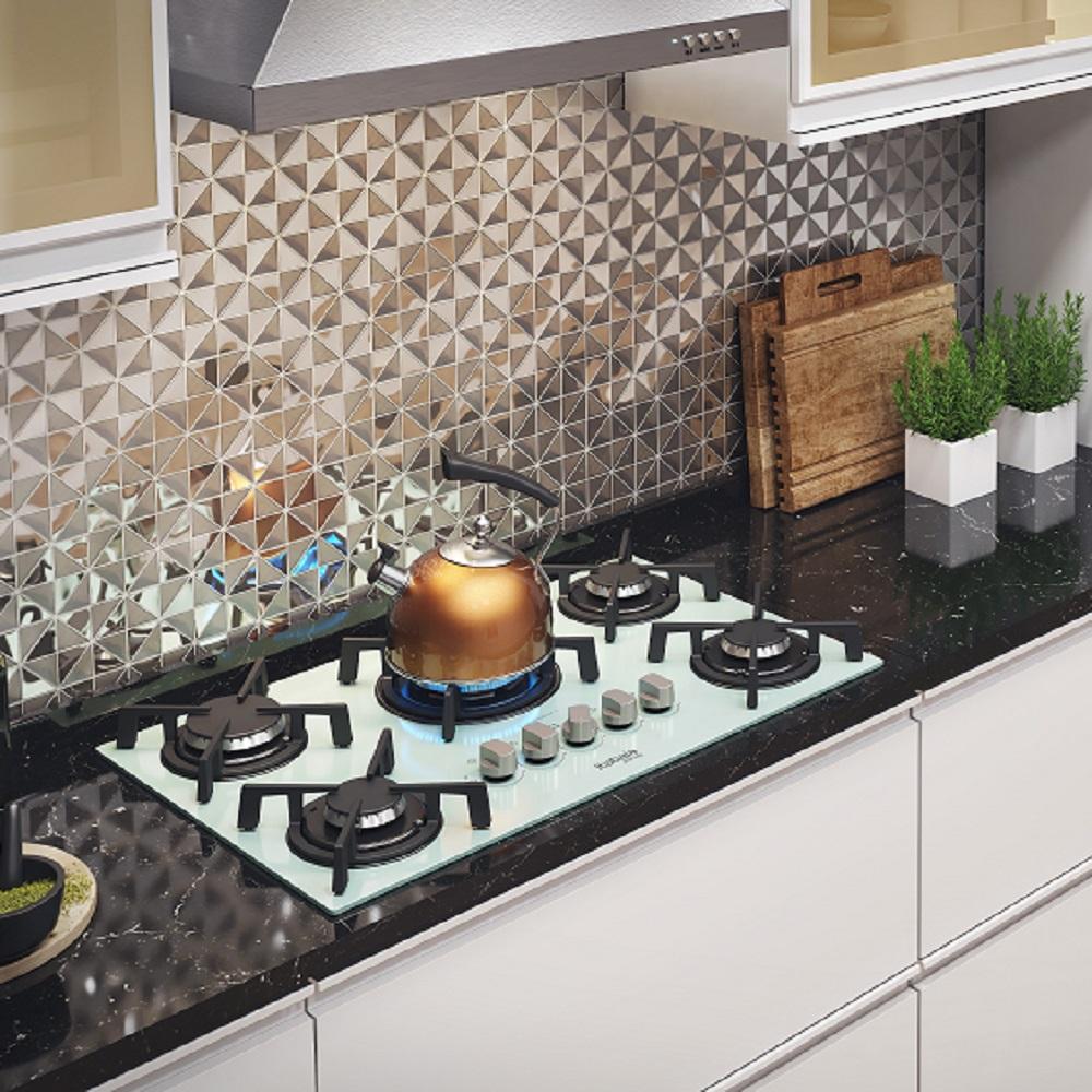 Cooktop 5 Bocas Itatiaia Vitrum Branco Tripla Chama Central Bivolt