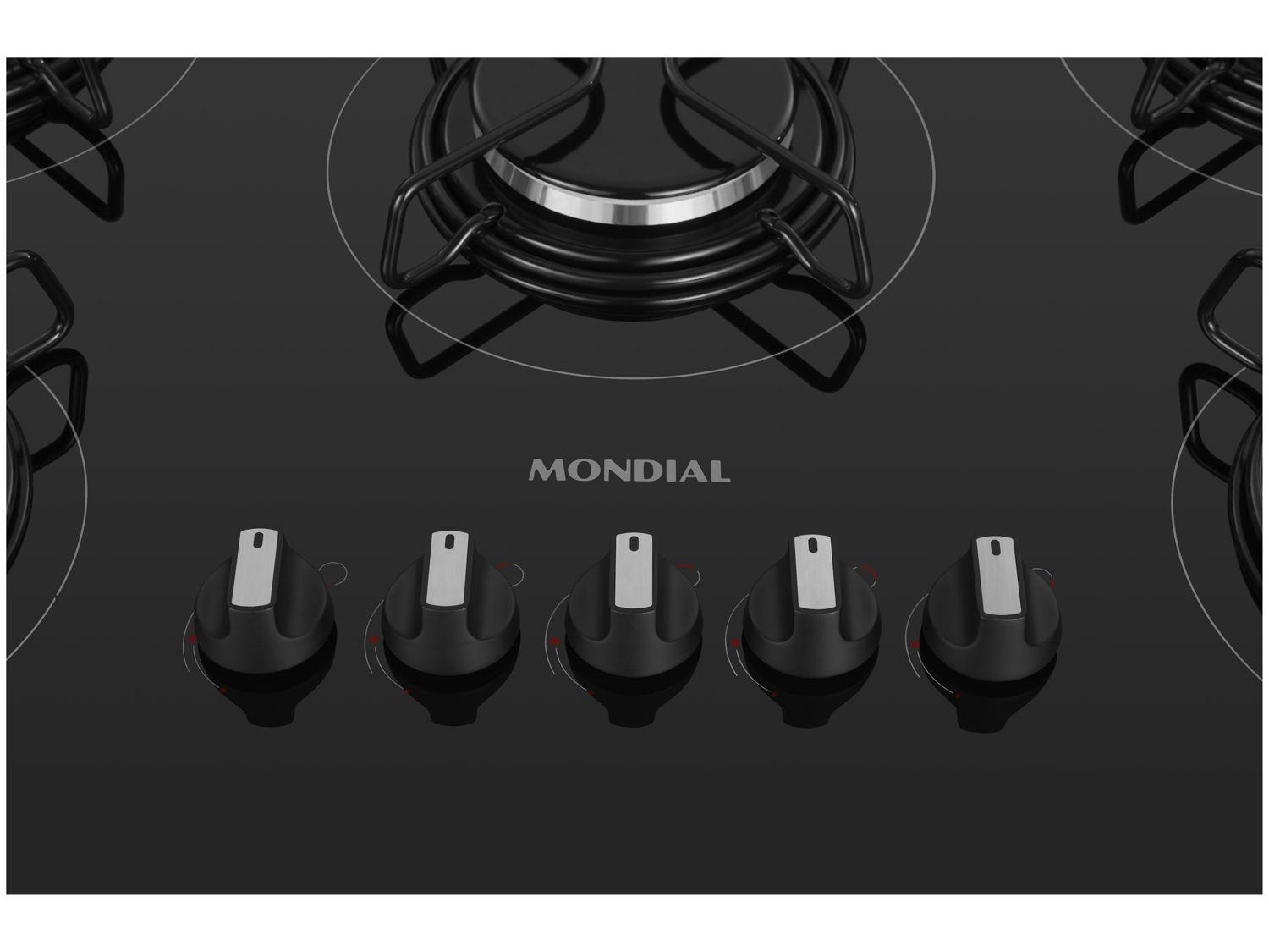 Cooktop 5 Bocas Mondial a Gás GLP Preto