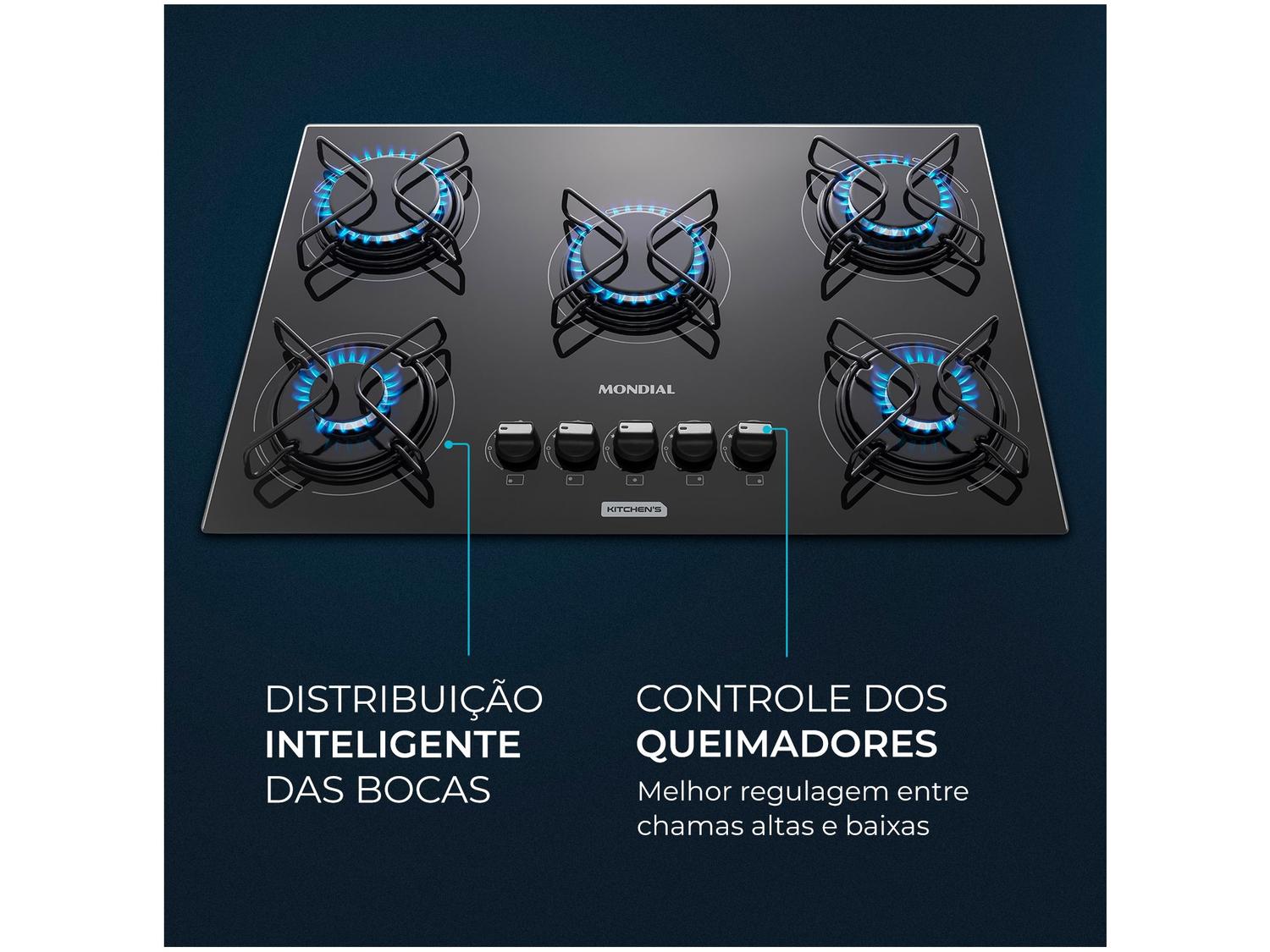 Cooktop 5 Bocas Mondial a Gás GLP Preto