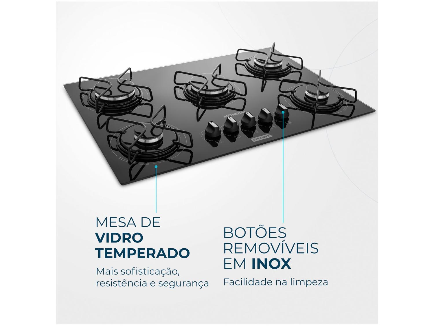 Cooktop 5 Bocas Mondial a Gás GLP Preto