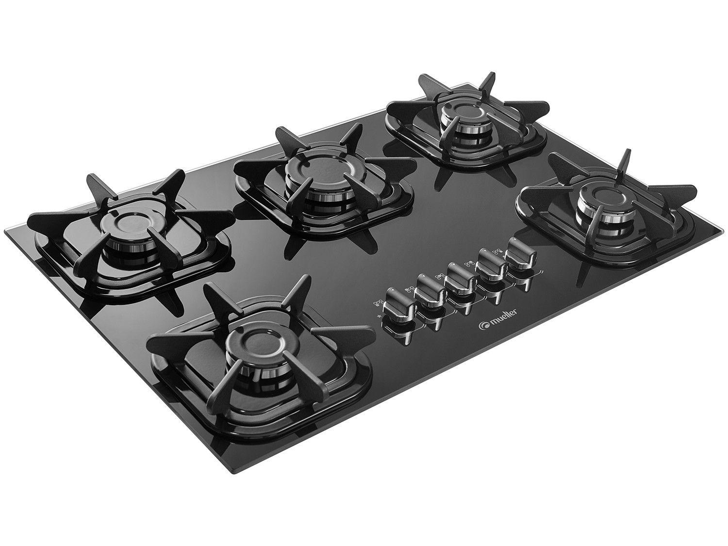 Cooktop 5 Bocas Mueller Preto a Gás GLP Ultra Chama Cooktop