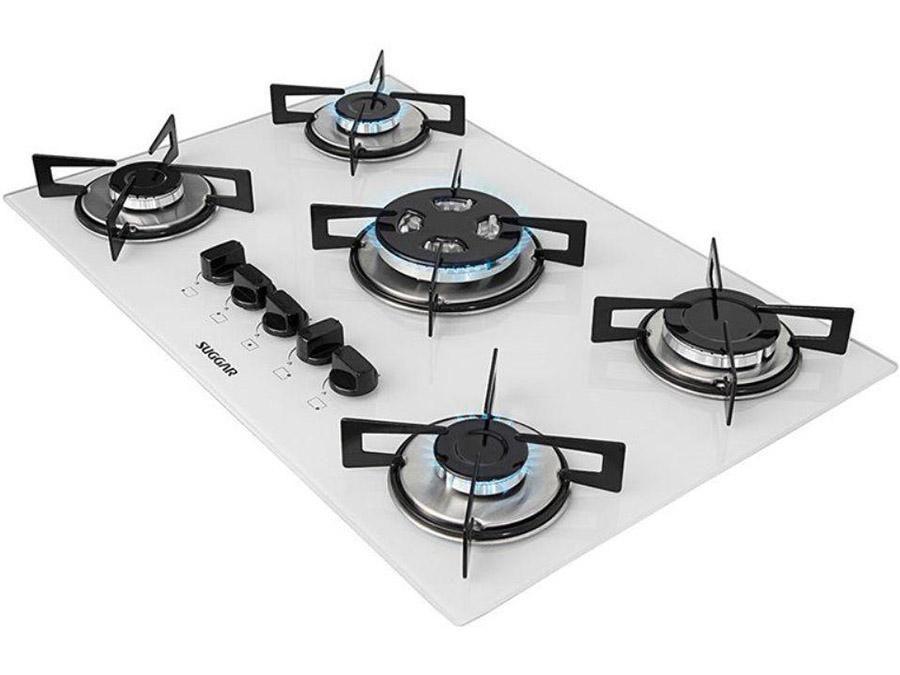 Cooktop 5 Bocas Suggar Branco Gás GLP TriplaChama FG5305BR Cooktop
