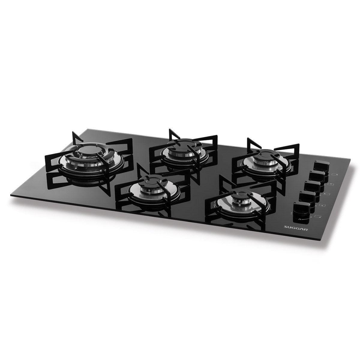 Cooktop 5 bocas suggar fg5535vp tripla chama lateral gás Cooktop Magazine Luiza