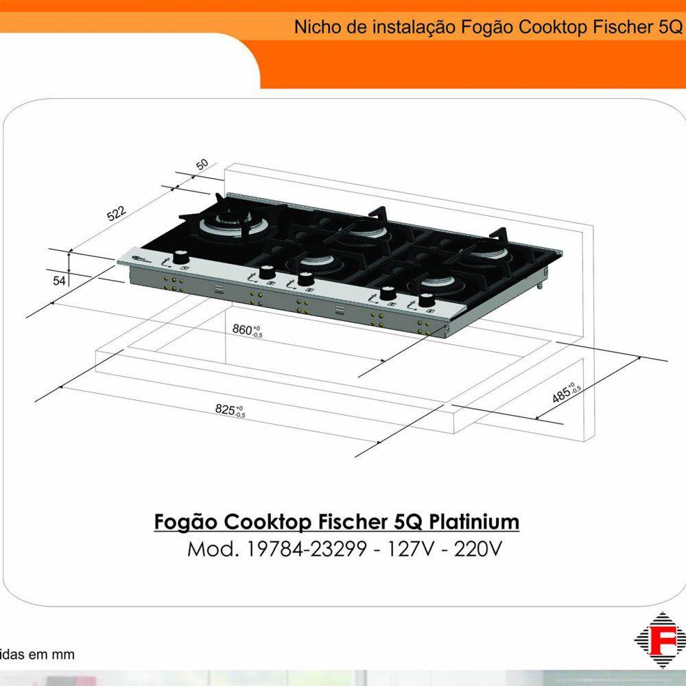 Cooktop 5 Bocas Super Automático Platinum Fischer Cooktop 5 Bocas