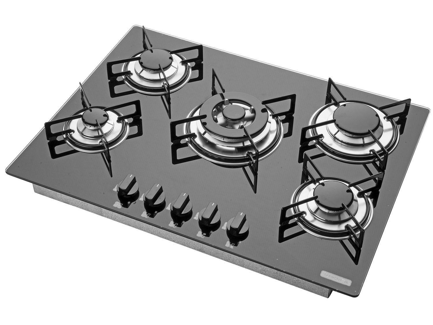 Cooktop 5 Bocas Tramontina Glass 94708 à Gás TriplaChama Acendimento