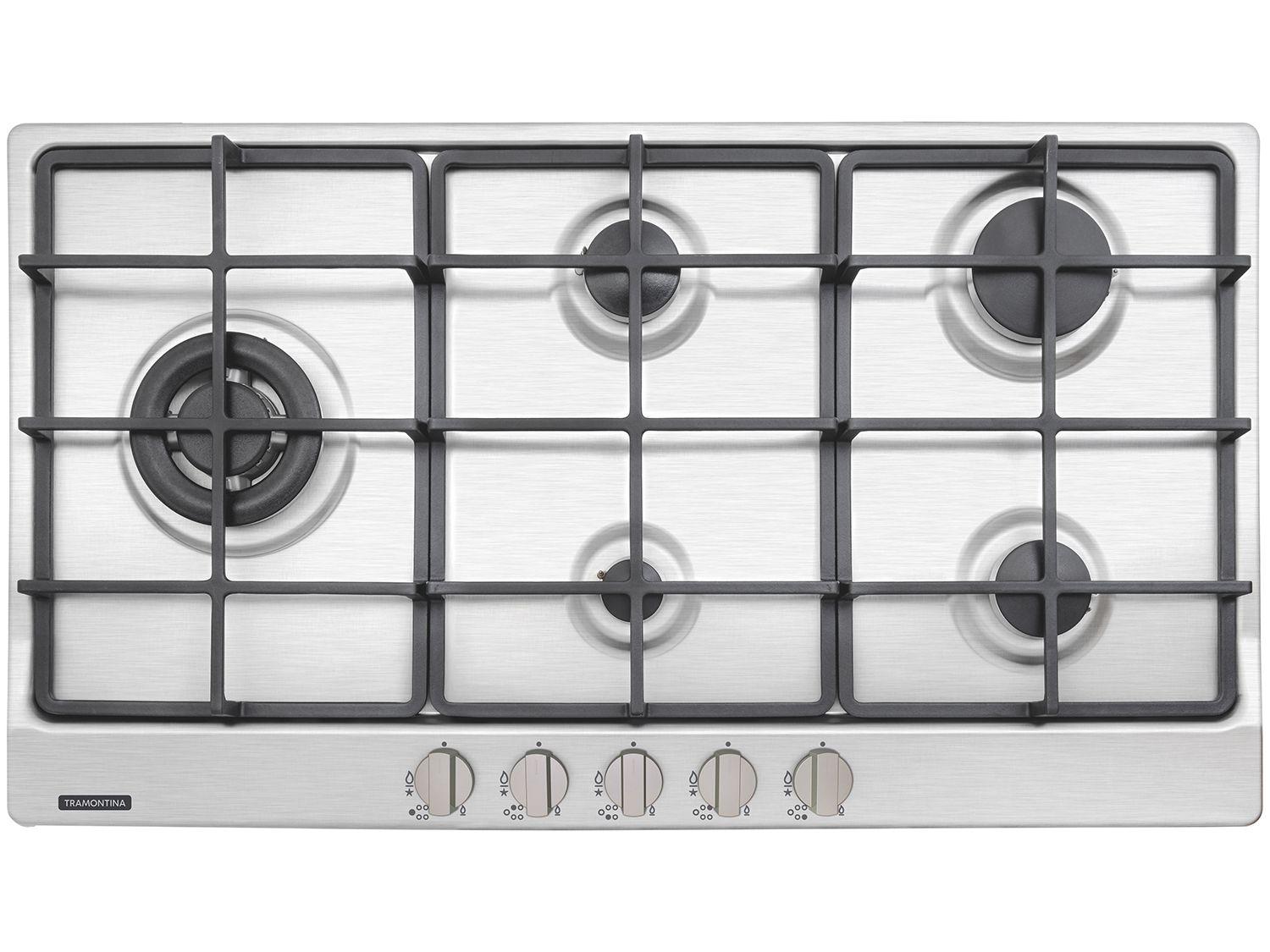 Cooktop 5 Bocas Tramontina Inox a Gás GLP Prime Penta Plus Cooktop