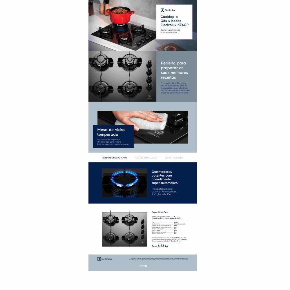Cooktop a Gás 4 Bocas KE4TP Electrolux Cooktop Magazine Luiza
